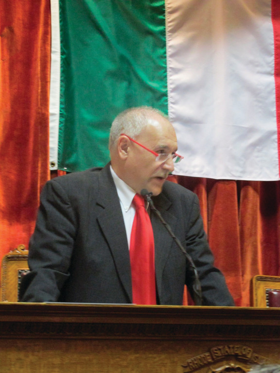 BEFORE THE HOUSE: Johnston Mayor Joseph Polisena gives the Italian Heritage Address before the state House of Representatives.