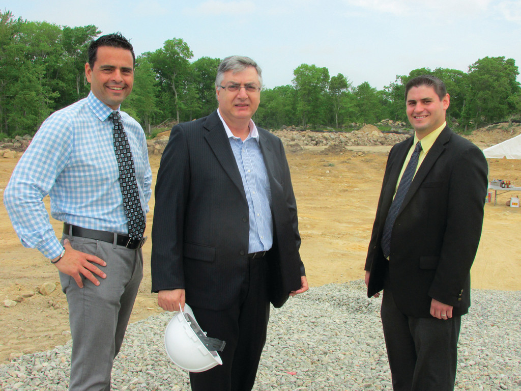 BREAKING GROUND: Town Council President Robert Russo and District I Councilman Richard DelFino III join Shlomi Palas, CEO of Blue Sphere, during the recent groundbreaking ceremony.