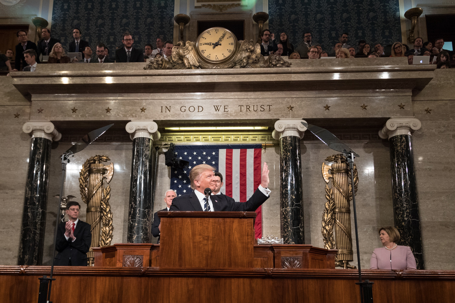 President Donald Trump delivers the Address to Congress on Tuesday, February 28, 2017, at the U.S. Capitol.  This is the President's first Address to Congress of his presidency.