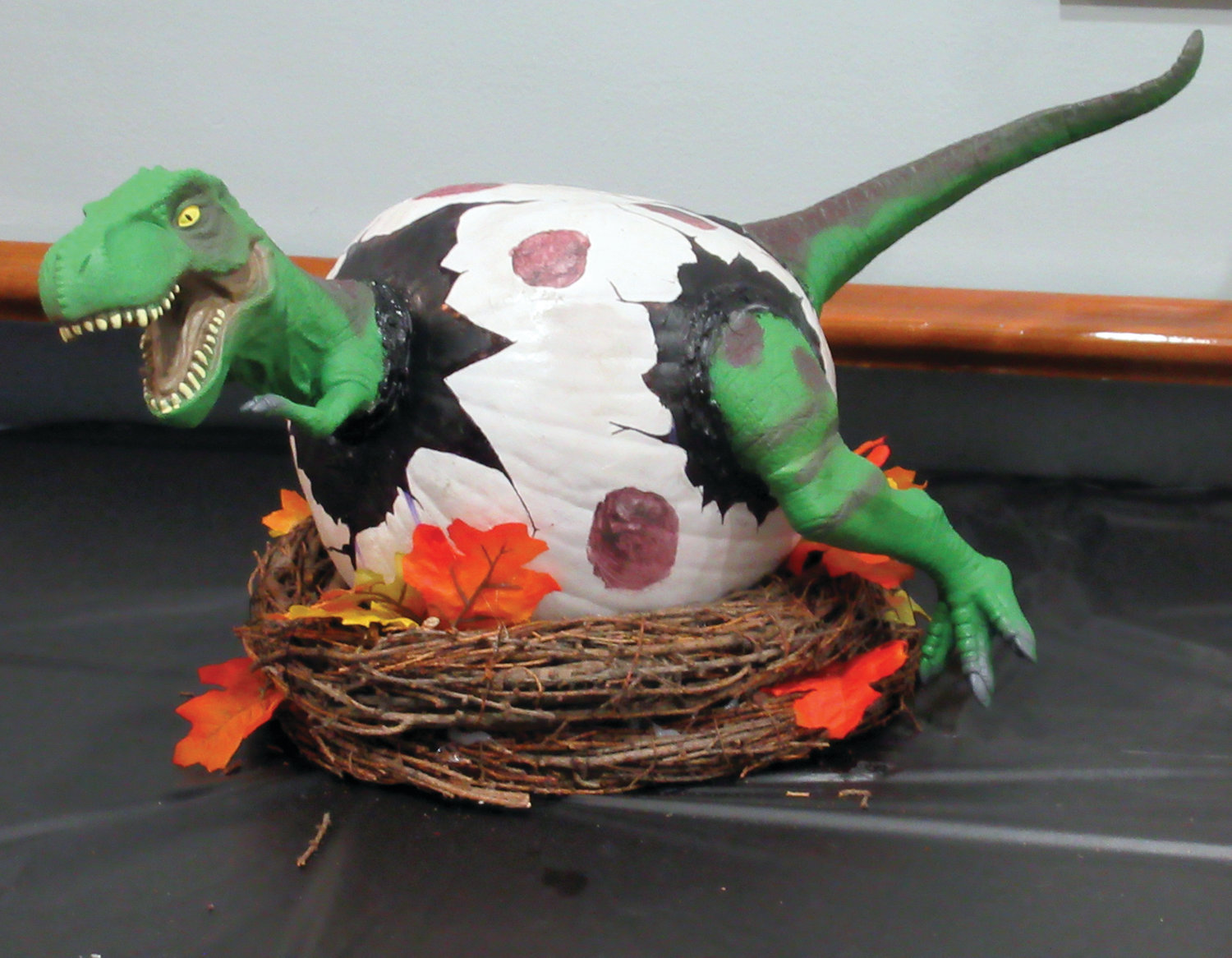 This is the colorful and creative dinosaur pumpkin that took first place in Saturday’s Employee Appreciation Halloween Party contest.