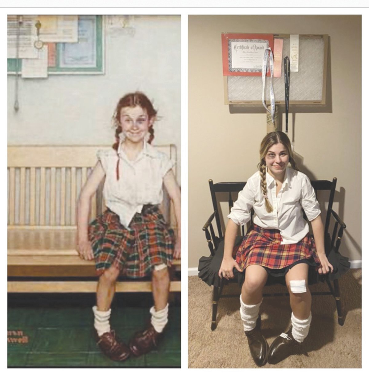 THE SHINER: Shannon Stauffer is cast as the schoolgirl sporting a black eye outside the principal's office in Norman Rockwell's "Shiner."
