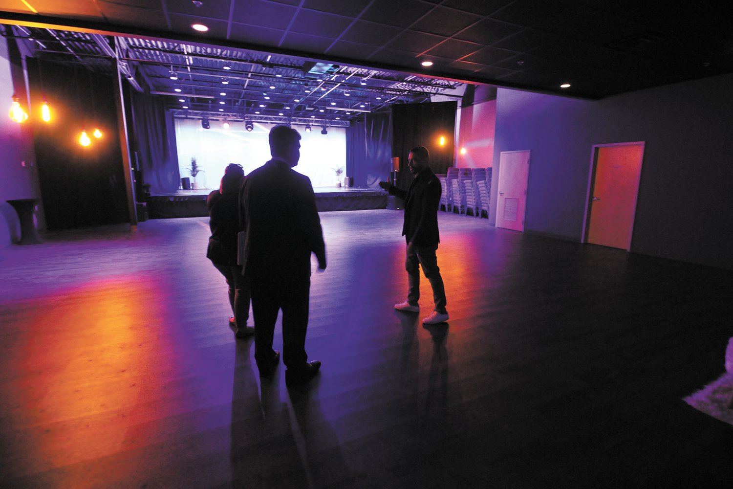 CENTER PIECE: The performance area with stage, high tech lighting and audio capable of seating 150 is the heart to the newly opened Talent Factory at 144 Metro Center Boulevard. (Warwick Beacon photos)
