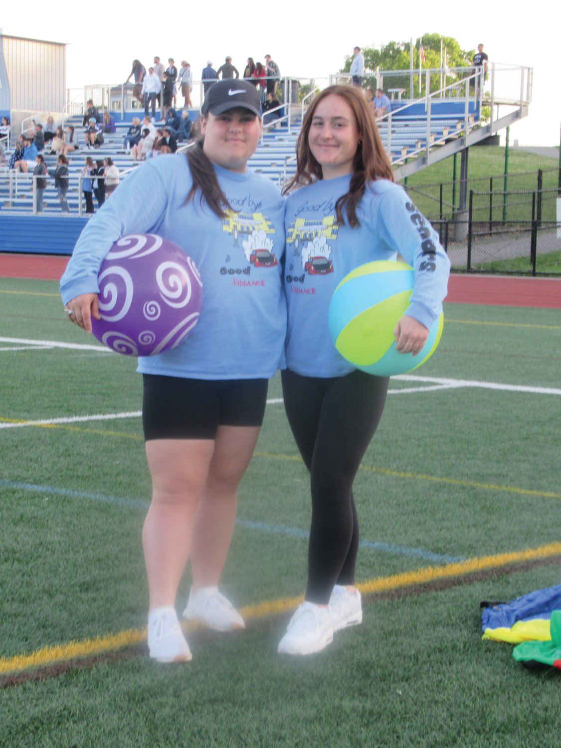 TERRIFIC TWINS: JHS Student Council President Rebecca Clements (left) and her twin sister Janet, who is secretary of the group, enjoy lighter moment during last week’s Battle of the Classes Teachers vs. Students.