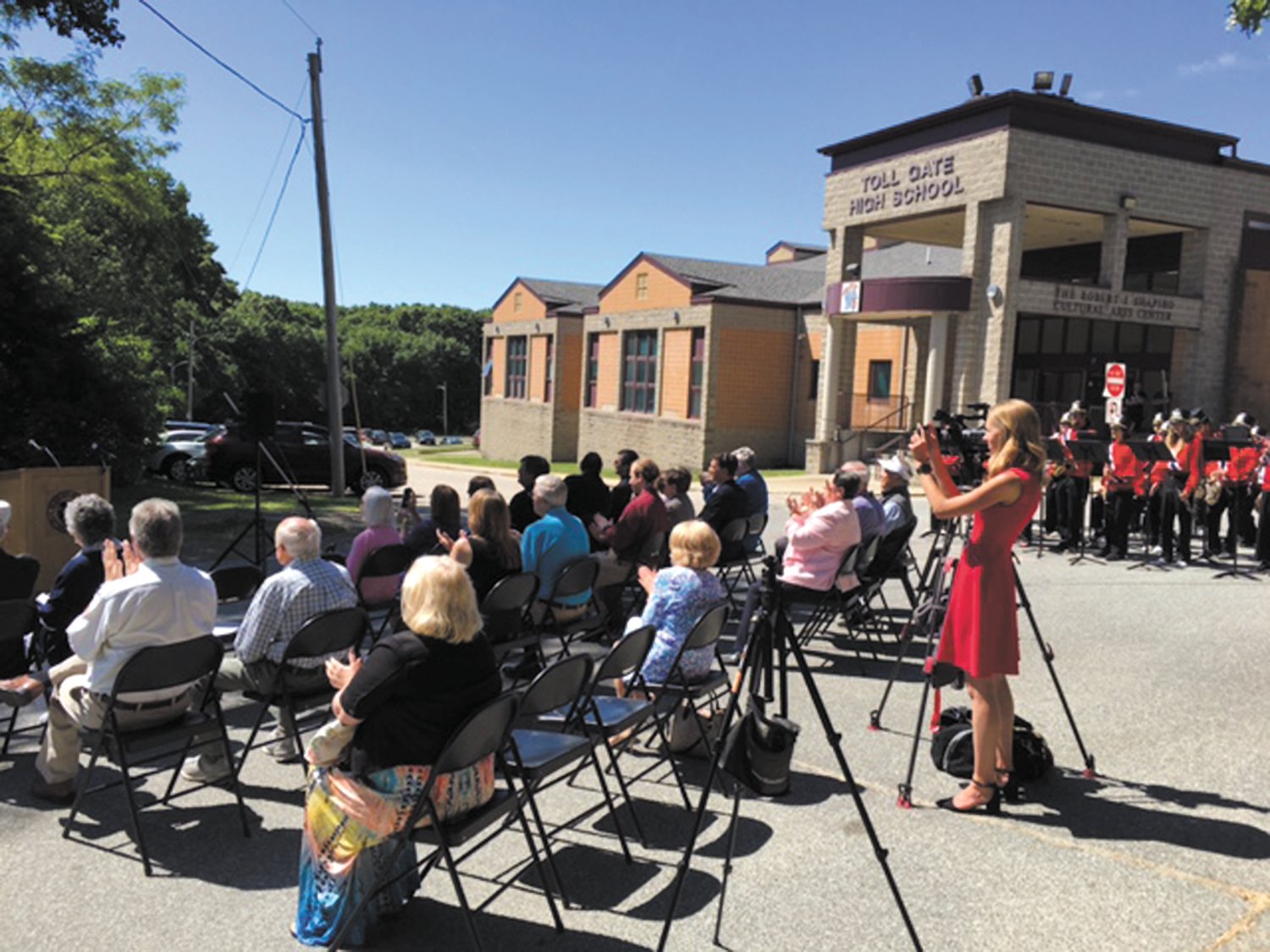 TWICE RECOGNIZED: Monday’s ceremony recognizing the naming of Shapiro Road was held outside the Cultural and Arts Center at Toll Gate High School that also bears his name.