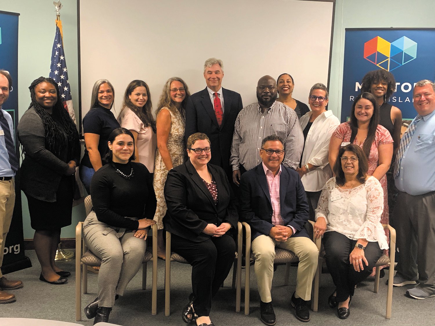 SAYING THANKS: The staff at MENTOR Rhode Island are joined by U.S. Senator Sheldon Whitehouse who provided an $800,000 Congressional Directed Spending award. At Whitehouse’s right is Jo-Ann Schofield, president and CEO of MENTOR RI. (Submitted photo)