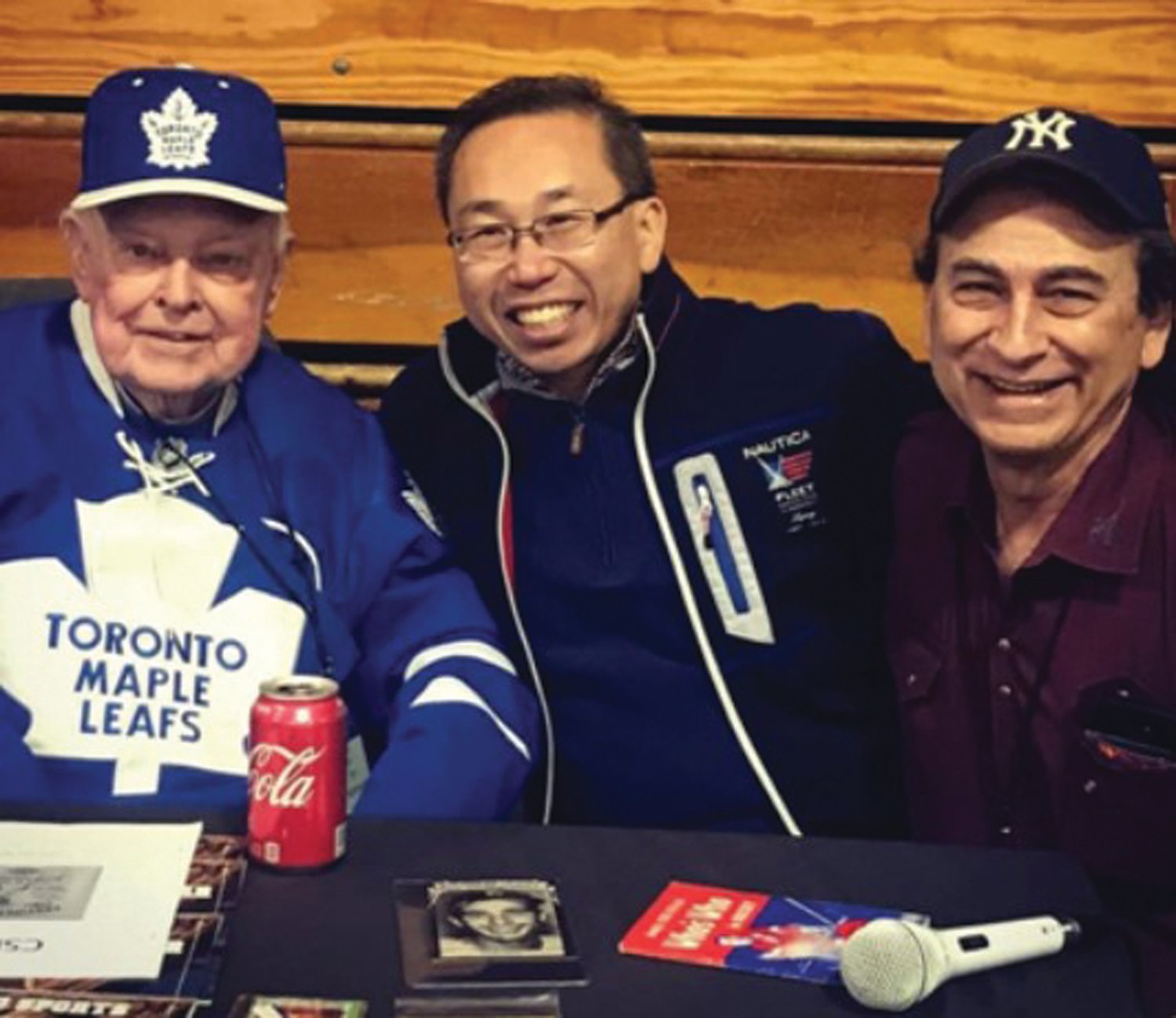 ORIGINAL CREW: Original Cranston Sports Card Show promoter Tom McDonough (left) handed responsibilities in 2017 to Mike Mangasarian (right). In between both of them is former Mayor of Cranston Allan Fung who is a frequent visitor