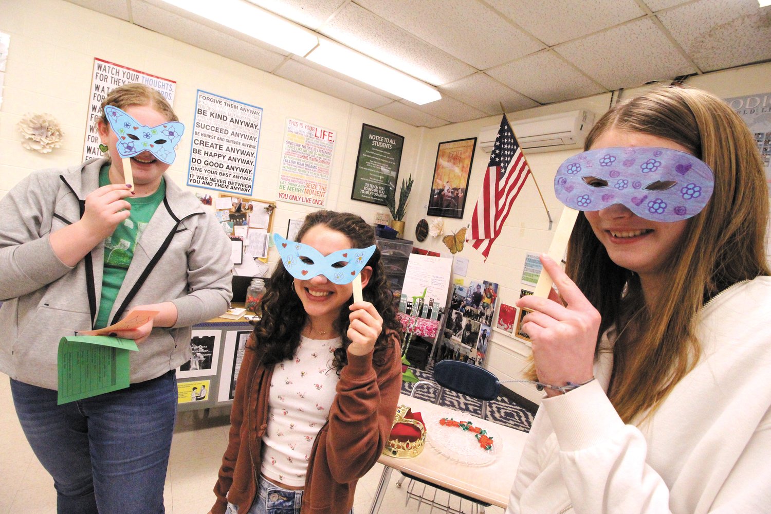READY FOR THE MASKED BALL: Students made masks for the ball that was all part of Shakespeare Day at Toll Gate High School last Friday