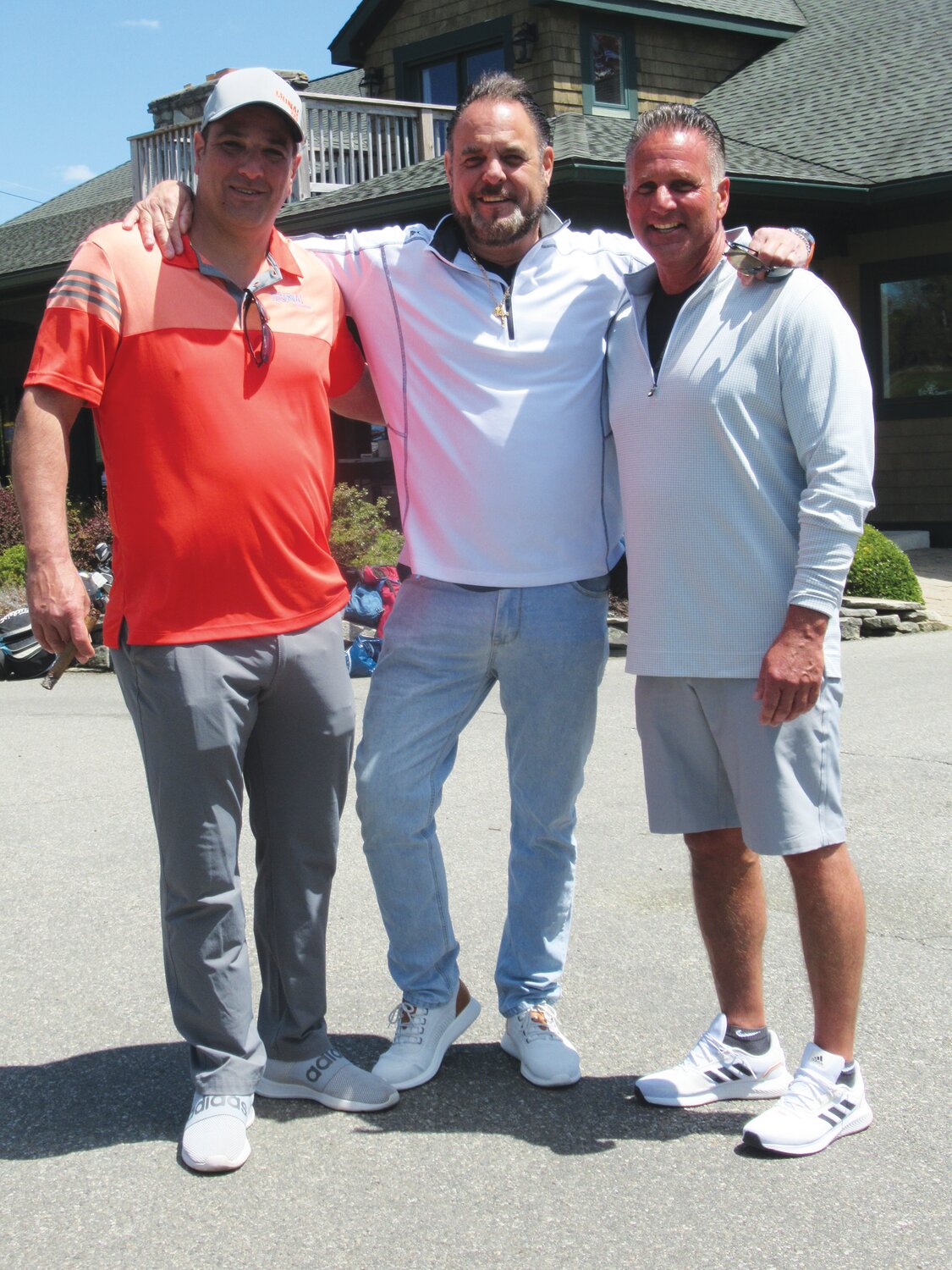 SUPER SPECIAL SUPPORTERS: Joe Caprarco (left), Michael Sabitono and Ray Johnston of the famed Laborers Union international were three huge reasons behind the success of the JMCE Golf tournament.