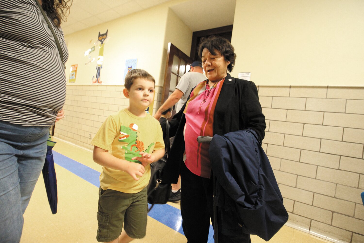 FAMILIAR FACE:  Oakland Beach kindergartner Brady Rodrigues is ready to show his aunt, Councilwoman Donna Travis, his classroom at Gorton.